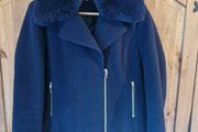 Navy Fur Collar Biker style Jacket
