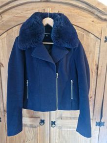 Navy Fur Collar Biker style Jacket