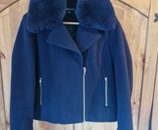 Navy Fur Collar Biker style Jacket