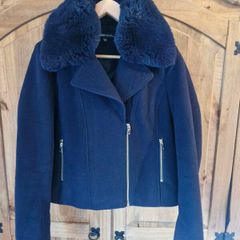 Navy Fur Collar Biker style Jacket