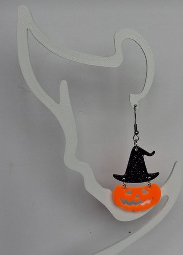 Glitter Witch Hat Jack O' Lantern Pumpkin Earrings