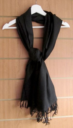 Black Trend textured Pure Block Color Scarf Shall With Tassels Ends