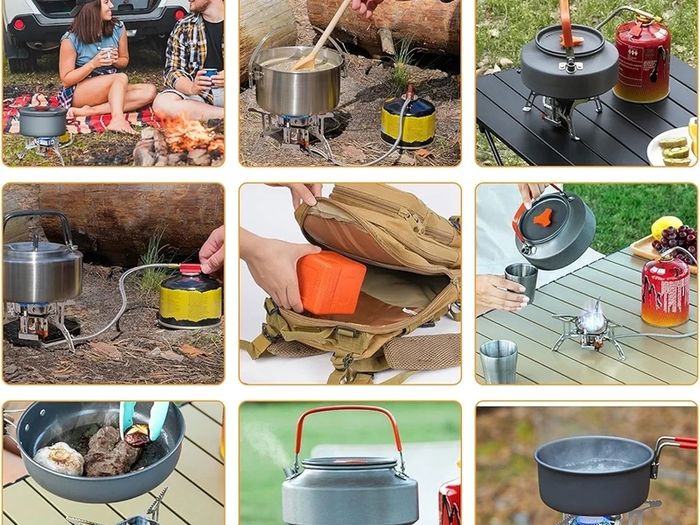 Camping Gas Stove, Windproof Backpacking Burner Cooking Stoves 6800W, Foldable Rocket Camping Stove with Carry Box, Outdoor Camping Gas Burner for Cooking, Hiking, Camping, Trekking, Picnic