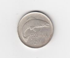 Ireland,1939 Florin, 2/-, 75% Silver Coin,  seems to be cleaned (No: 282)