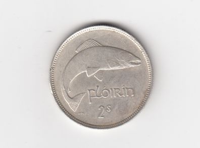 Ireland,1939 Florin, 2/-, 75% Silver Coin,  seems to be cleaned (No: 282)