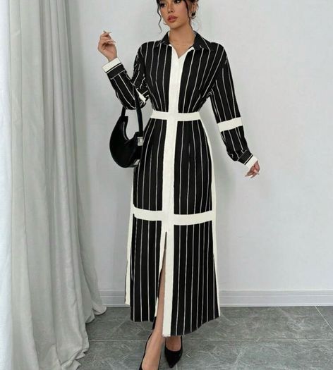 Black and white striped maxi dress