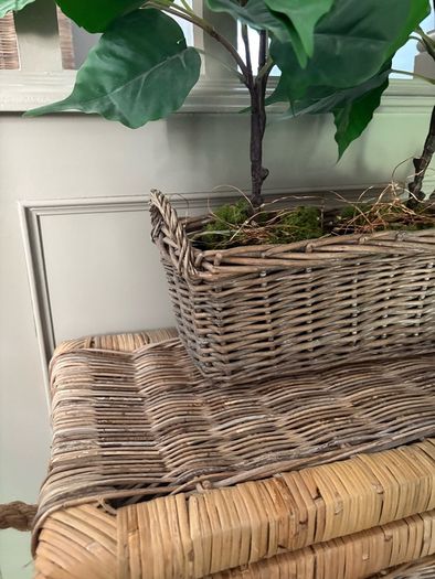 Washed rattan planter console or centrepiece with timer lights