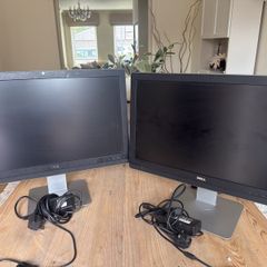 dell 23 inch Monitors built in speakers - see images for ports working perfect 45e for both - will not sell separately.