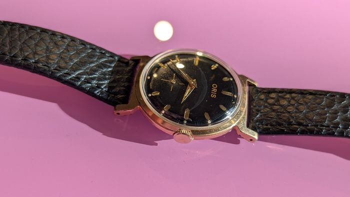 Oris mens vintage watch black gilt dial