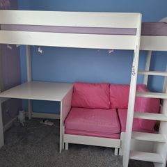 Stompa Uno S White High Sleeper with Fixed Desk and Pink Blossom Sofa Bed