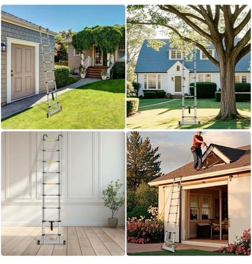Telescopic Ladder 4.1M 13.5FT Aluminium Extension Loft Ladder with Stabilizer Bar and Detachable Hooks, Multi Purpose Extendable Portable Folding Ladders, EN131 (4.1M/13.5FT)