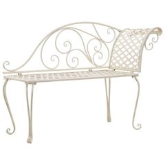 Garden Chaise Lounge | Antique White | Metal | Decorative Inlays