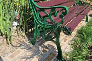 Garden Bench Cast iron fully restored seat outside outdoor garden sitting treated timber decorations, furniture patio  decking, home house cottage ignore flowers pots plants, garden statue chair  swing patio heater bbq hammock sun  farm shop gift