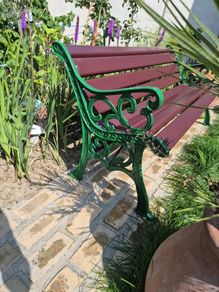 Garden Bench Cast iron fully restored seat outside outdoor garden sitting treated timber decorations, furniture patio  decking, home house cottage ignore flowers pots plants, garden statue chair  swing patio heater bbq hammock sun  farm shop gift