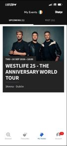 4x Standing- Opening Night Westlife Tickets 10.09.26
