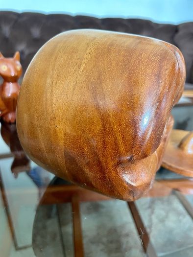 Vintage Apple Shaped Wood Jar Container Round Wooden Box 1960s 70s