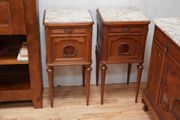Pair of Antique French Oak Marble-Top Bedside Cabinets