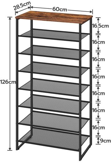 8-Tier Shoe Rack, Tall Shoe Shelf, Shoe Organizer Rack for 21-28 Pairs of Shoes, Detachable Metal Mesh, Narrow Shoe Stand for Hallway, Living Room, Sturdy, Industrial, Rustic Brown (FREE POSTAGE)