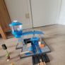 wooden train play set with two electric locomotives and lots of parts Image 7