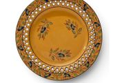 Davenport Longport. Hand-Painted Orange-Ground Reticulated Plate c.1805 to 1815. Regency Staffordshire