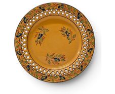 Davenport Longport. Hand-Painted Orange-Ground Reticulated Plate c.1805 to 1815. Regency Staffordshire
