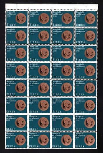 1978 Ireland 50th Anniversary of Ireland's First Coinage in 1928 Commemorative Stamps Block of 32 Mint Never Hinged (MNH)