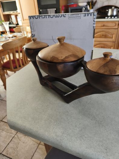 Vintage Hand-Carved African Centerpiece Serving Dish With lids.