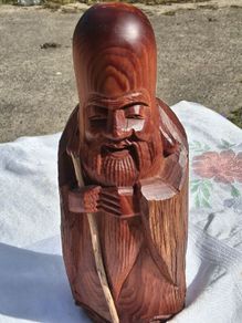 Japanese Mid Century Cedarwood Lucky God Deity(1.3kgs)