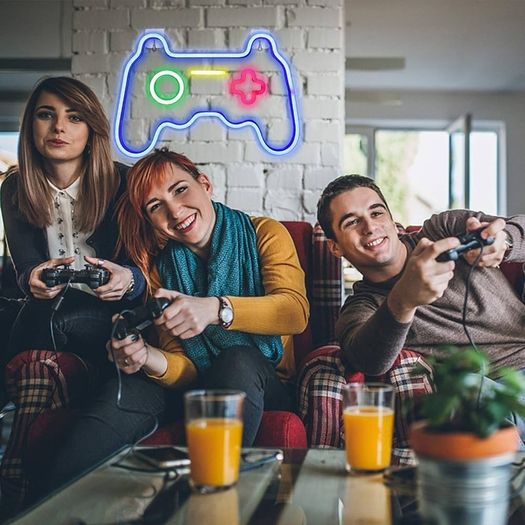 Game Neon Signs Neon Light Gaming LED Neon Lights Wall Art Blue Neon Night Light for Kids Game Room Bar Bedroom Home Decoration 16''x11''