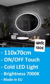 LED Bathroom Mirror Touch Switch Bright Light