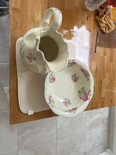 vintage floral ceramic pitcher and wash basin set