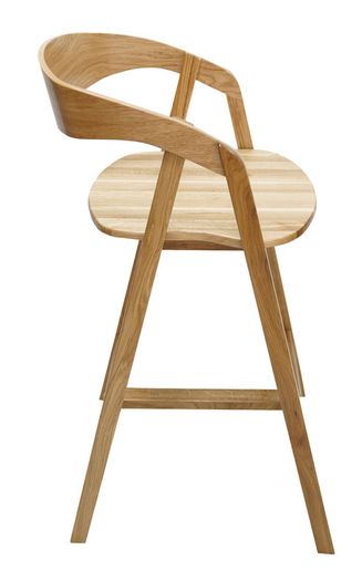Nordic Oak Embrace Bar Stool with Curved Backrest and Armrests