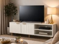 main image for ad Modern White TV Unit 150cm Ribbed Doors Gold Legs Storage Cabinet