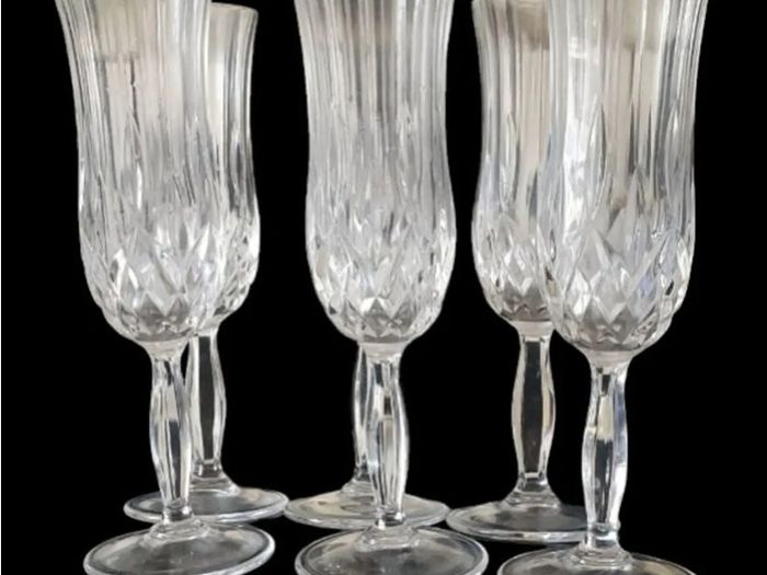 6 x Vintage RCR Harrods Crystal Champagne Flutes