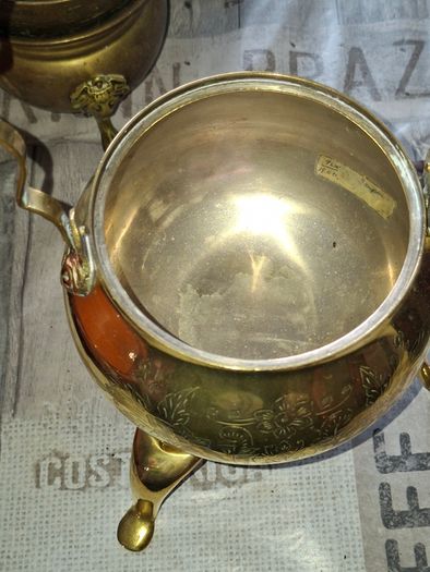 Vintage Etched Brass Tea Kettle with Footed Trivet Stand Postage Available or Collection,