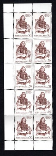 1973 Vatican City The 500th Anniversary of the Birth of Nicolaus Copernicus Commemorative Stamps Block of 10 Mint Never Hinged (MNH)