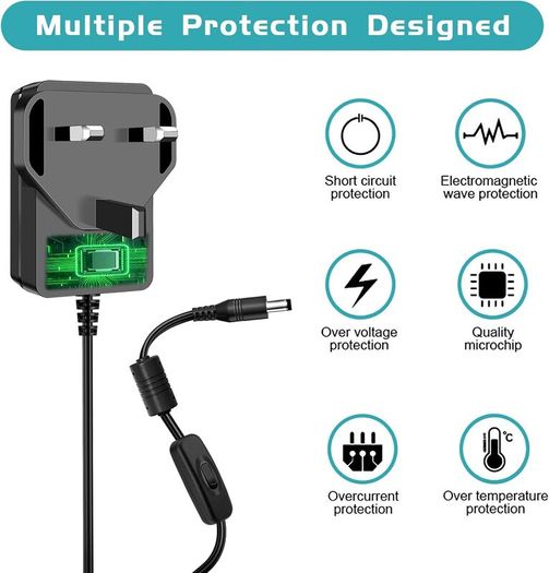 Security Camera Power Supply, 12V 2A Power Supply for 12Vdc CCTV Camera Home Security Camera DVR/NVR/HVR (Analog AHD IP) Surveillance System Monitoring Camera with 4 Split Power Cable