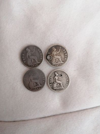 Group United Kingdom Silver 4 Pence Coins