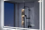 Bluetooth-Bathroom-Mirror-with-LED-Lights 1000x700mm, LED-Bathroom-Mirror with Defogging Mat, 3000K-6500K, Dimmable, Memory, HD Tempered Glass, IP44 Waterproof,