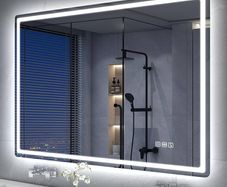 Bluetooth-Bathroom-Mirror-with-LED-Lights 1000x700mm, LED-Bathroom-Mirror with Defogging Mat, 3000K-6500K, Dimmable, Memory, HD Tempered Glass, IP44 Waterproof,