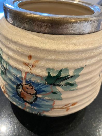 Bramley vintage ribbed biscuit barrel with  silver plated lid .
