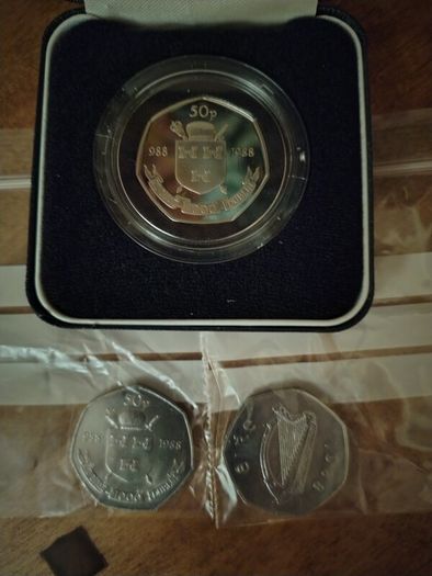 1988 Dublin Millennium 50p Proof Coin and 2 circulated coins