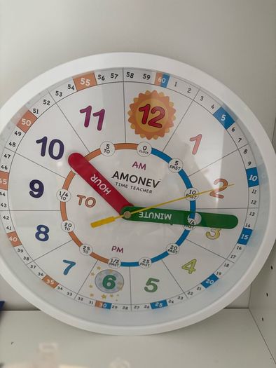 Amonev Wall Clock Teach Kids to Read Time Instantly with Silent Movement Clock