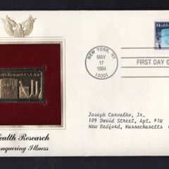 1984 USA Health Research Commemorative Stamps First Day Cover (FDC) with Gold Stamp Replica with New York cancel