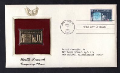 1984 USA Health Research Commemorative Stamps First Day Cover (FDC) with Gold Stamp Replica with New York cancel
