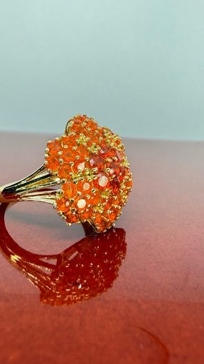 Silver D'joy 1.88 Ct Floral Opal Ring in 18K Yellow Gold Vermeil