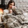 Hygge Days Luxury Faux Fur Warming Throw - Alaskan Husky Print Image 3