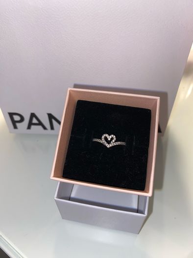 Pandora Sparkling Wishbone Heart Ring silver size 50