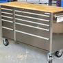 Brand New Manarola 10 drawer Stainless Steel Tool Chest With Solid Oak Wooden Work Top Image 2