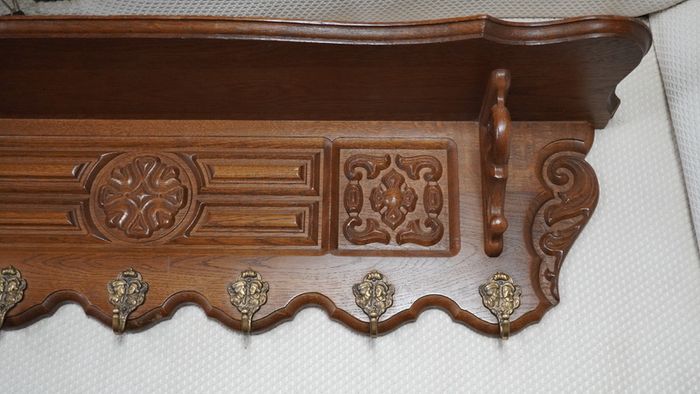 French Carved Oak Wall Coat Rack